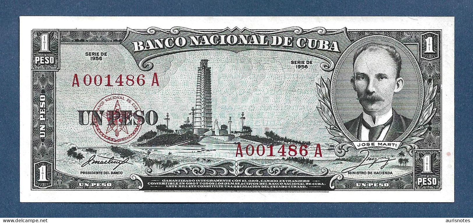 Cuba 1 Peso 1956 P87a First Issue & Low Number UNC - Cuba