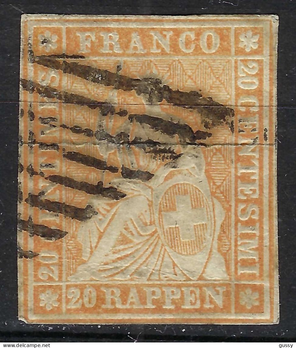 SUISSE Ca.1854-62: Le ZNr. 25D, "Helvétie ND" 4 Marges, Obl. Grille, Forte Cote - Gebraucht