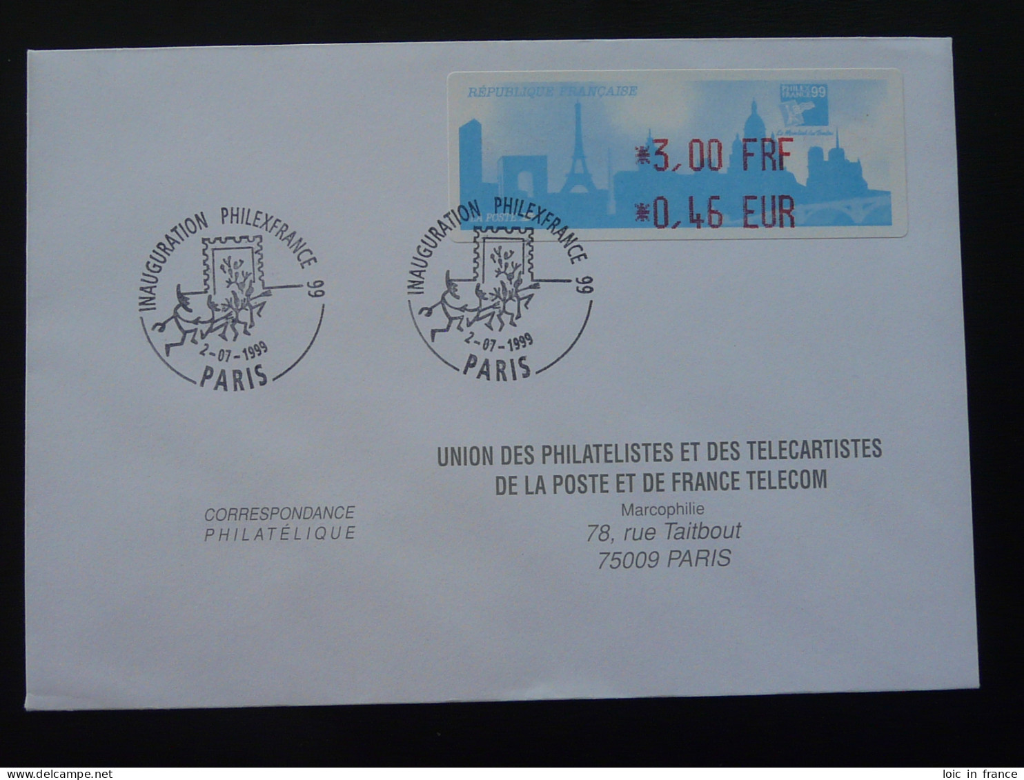 Lettre Avec Vignette D'affranchissement Inauguration Philexfrance 1999 (ex 1) - Briefe U. Dokumente