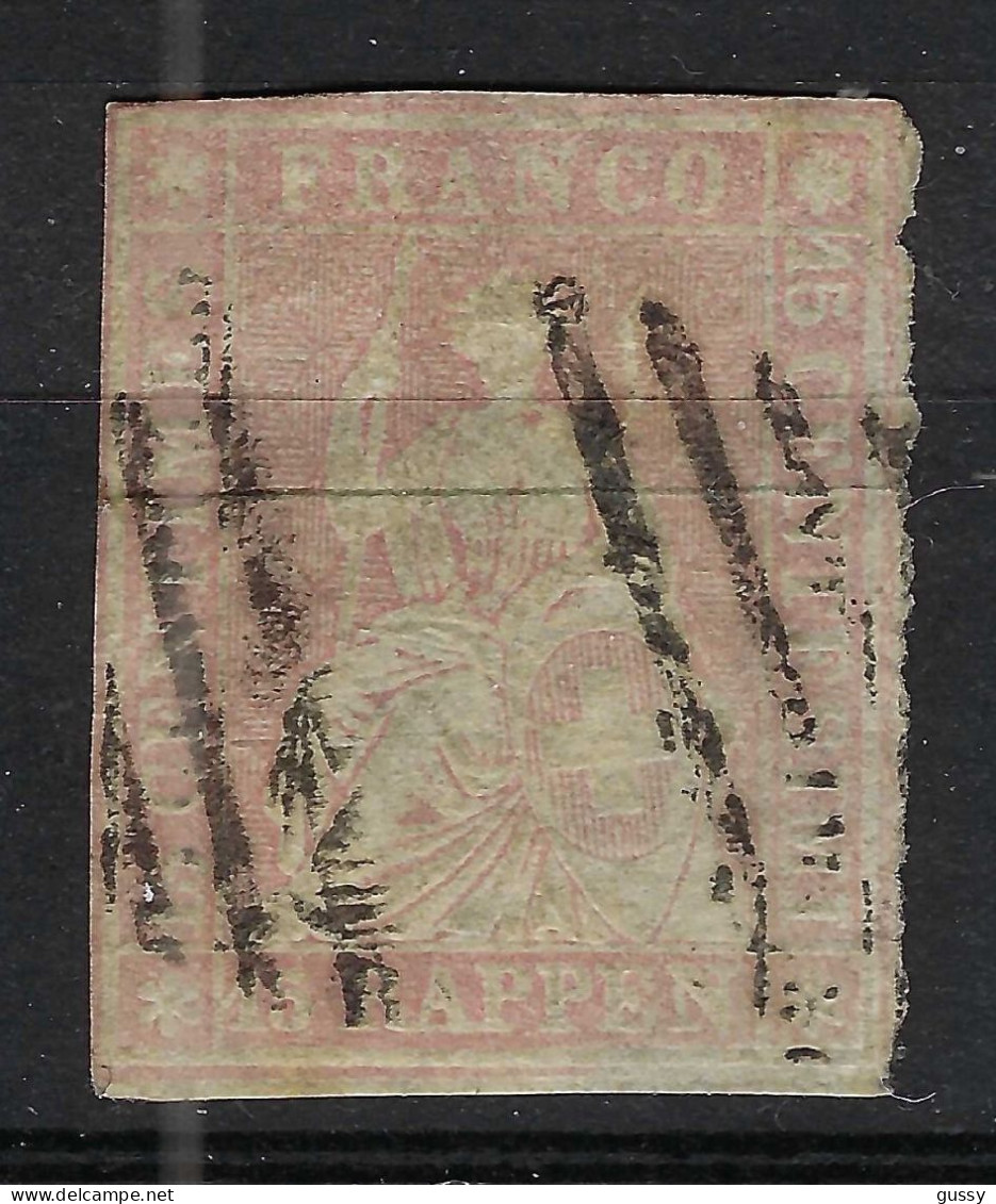 SUISSE Ca.1854-62: Le ZNr. 24F, "Helvétie ND", 3-4 Marges Obl. Grille, Forte Cote - Usati