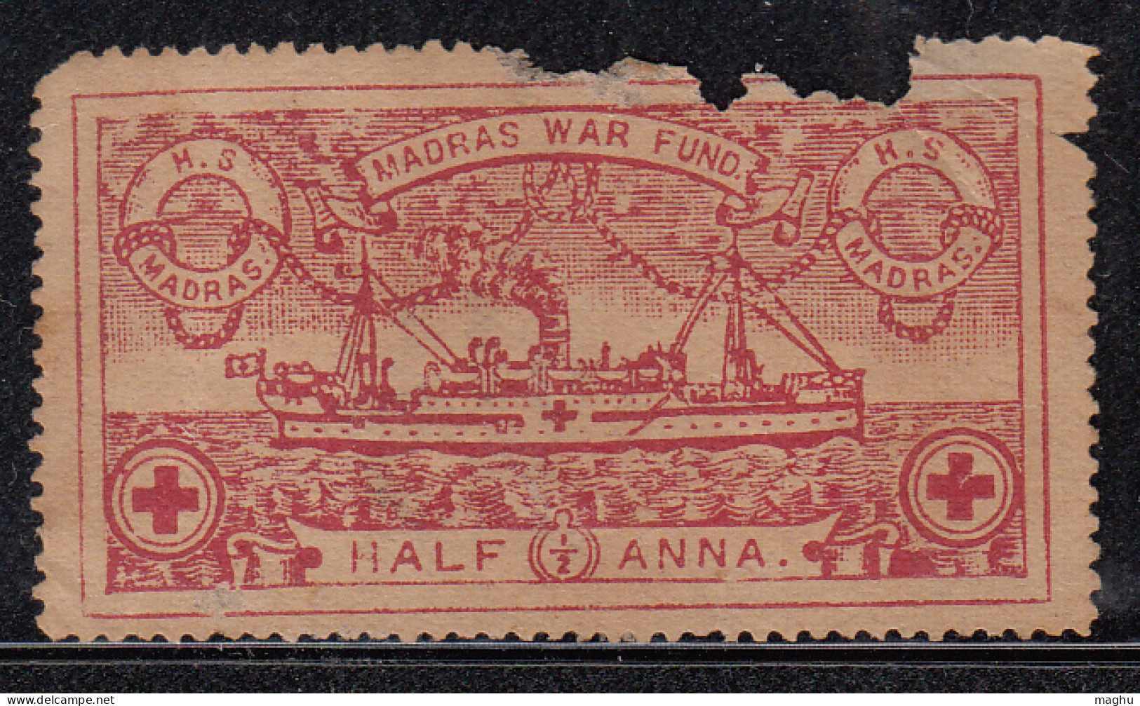 Madras War Fund Label, Cindrella, Ship, Cond., Poor / Bad, Space Filler, India  - Erinnophilie