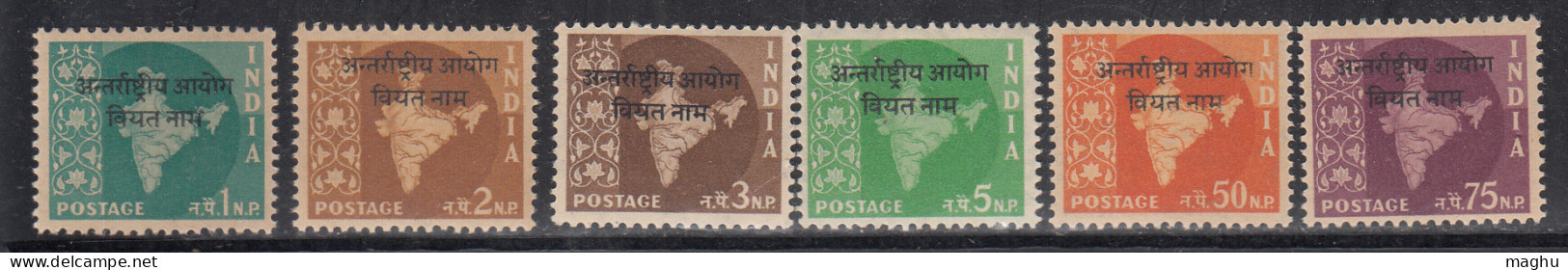 Full Set Of 6, Oveperprint Of 'Vietnam' On Map Series, Watermark Ashokan, India MNH 1962 - Unused Stamps