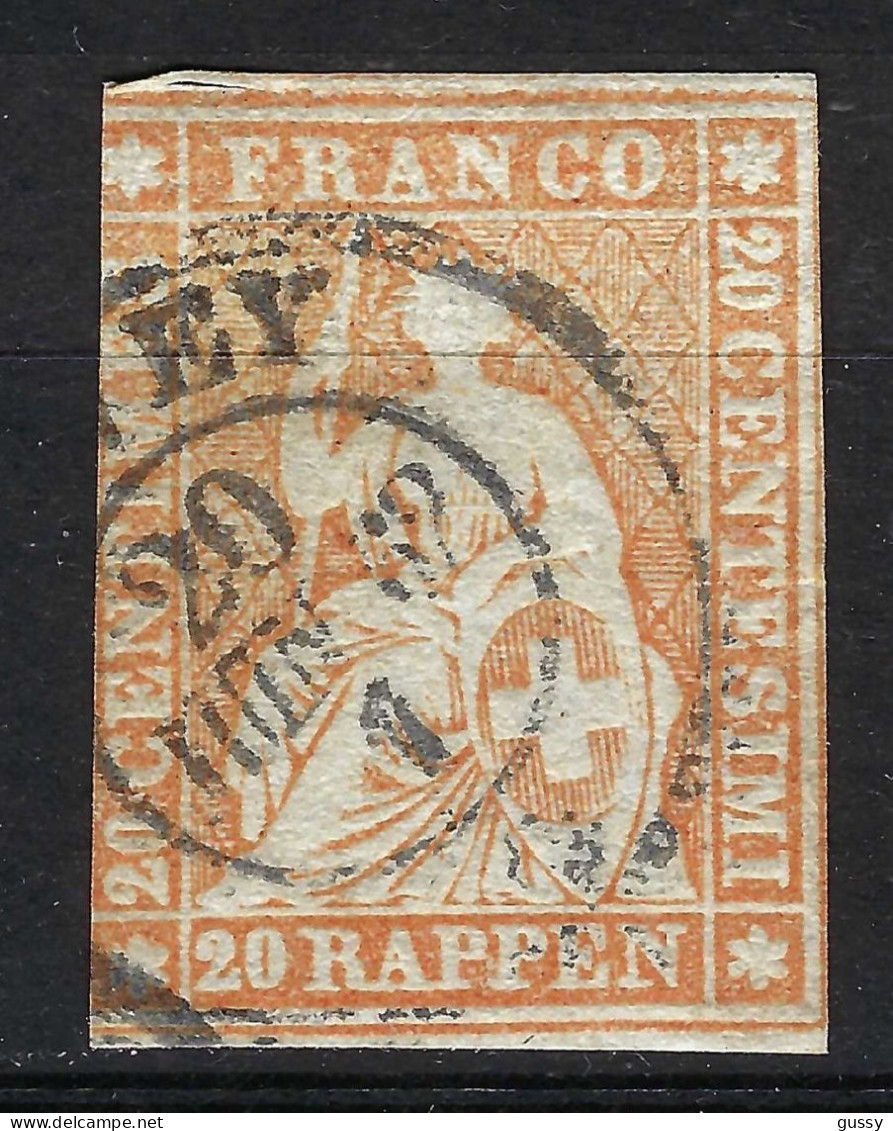 SUISSE Ca.1854-62: Le Y&T 29a, "Helvétie ND" 3 Marges, Obl. CAD "Vevey", Forte Cote - Used Stamps