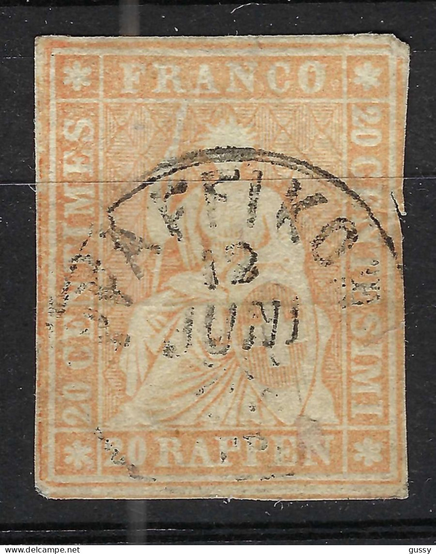 SUISSE Ca.1854-62: Le Y&T 29, "Helvétie ND" 4 Marges, Obl. CAD "Pfäffikon" - Used Stamps