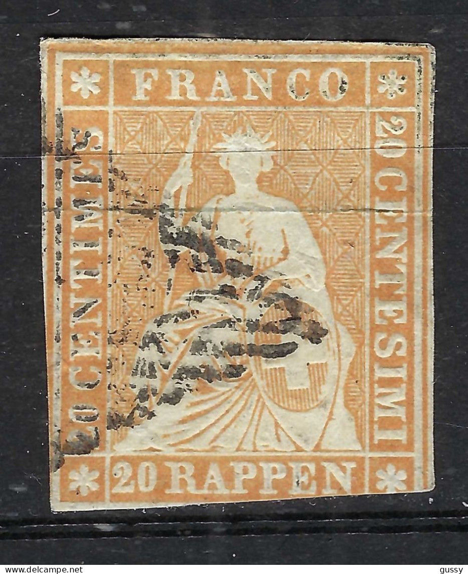 SUISSE Ca.1854-62: Le ZNr. 25B, "Helvétie ND" 3-4 Marges, Obl. Grille, Forte Cote - Used Stamps
