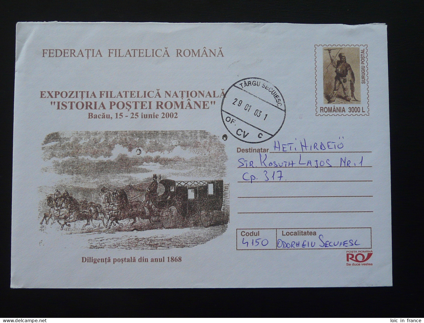 Entier Postal Stationery Diligence Histoire Postale Roumanie Romania 2002 - Diligences