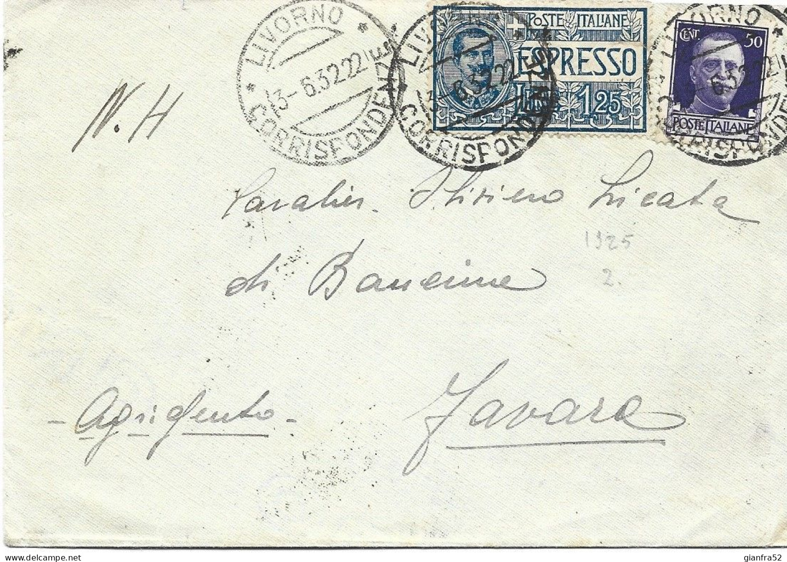 STORIA POSTALE 3/6/32 LETTERA ESPRESSO LIT 1,75 CENT. 50 IMPERIALE + EX 1,25 NATANTE NAPOLI-PALERMO + BOLLI VARI - Express Mail