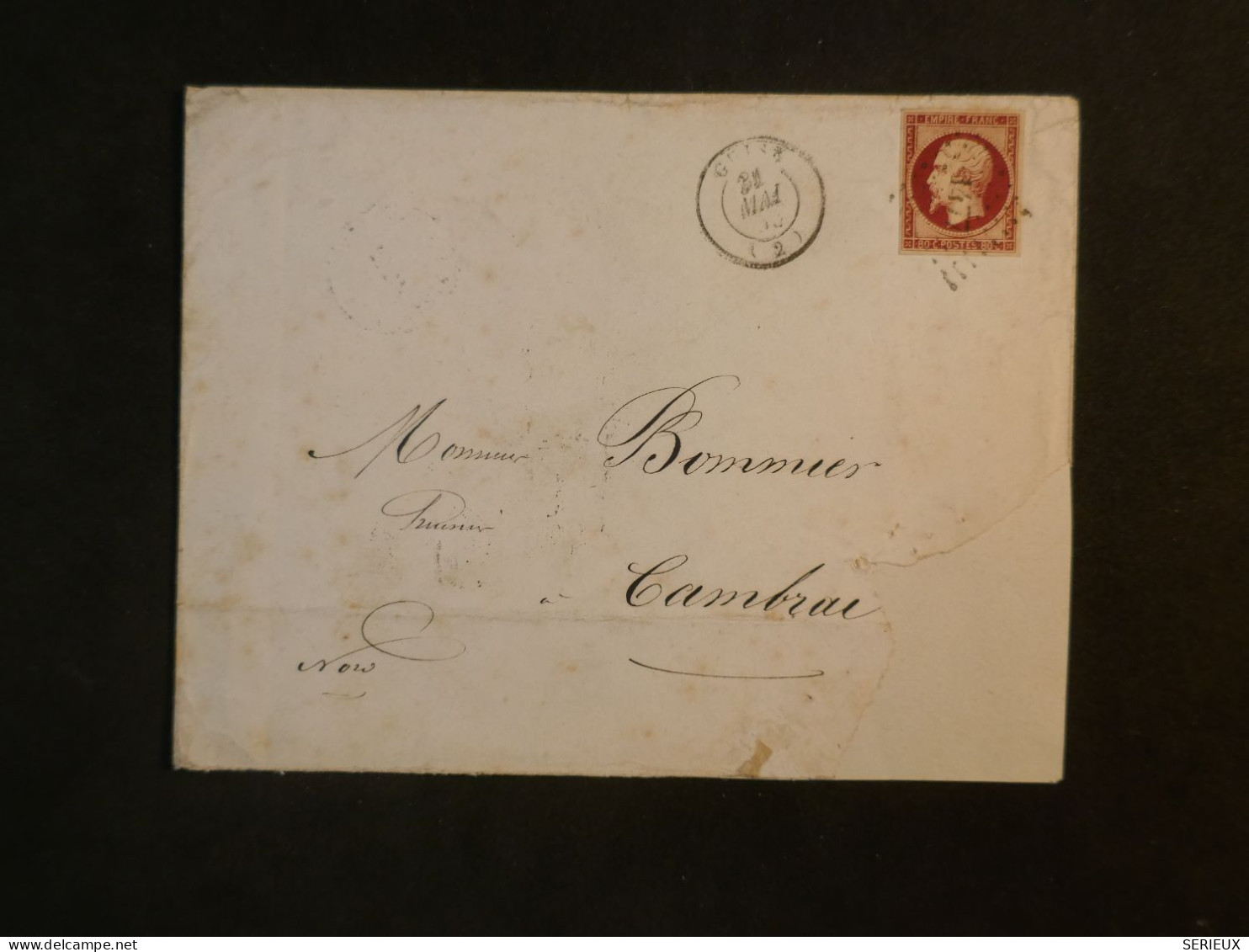 DD0 FRANCE  BELLE LETTRE  1855  GUISE A CAMBRAI + NAPOLEON 80C N°17 MARGES + AFF. INTERESSANT + - 1853-1860 Napoléon III