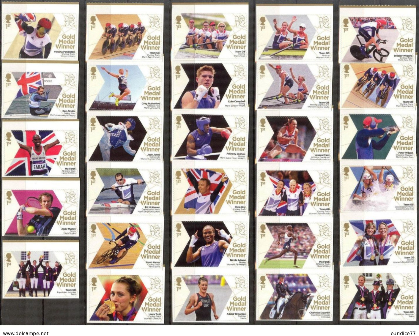 Great Britain - London 2012 Team GB Gold Medal Winners Complete Set Of 29 Single Stamps Mnh - Verano 2012: Londres