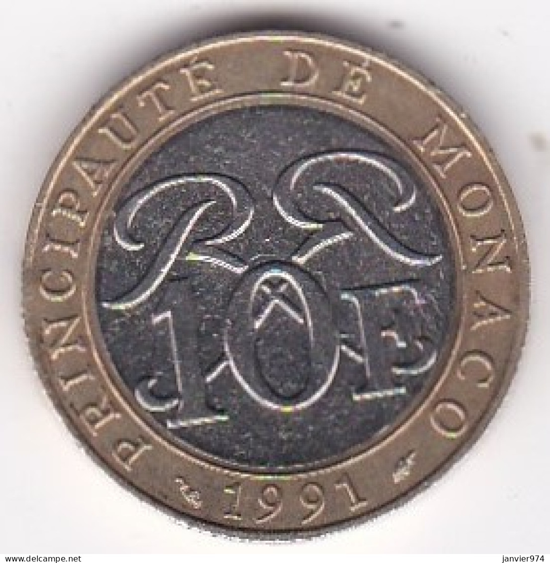 Monaco 10 Francs 1991 Rainier III , Bimétallique - 1960-2001 Neue Francs