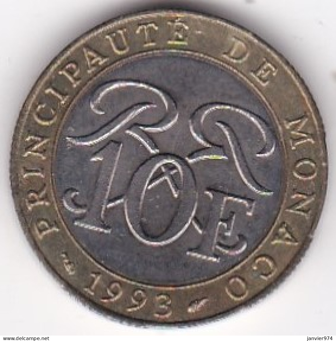 Monaco 10 Francs 1993 Rainier III , Bimétallique - 1960-2001 Neue Francs