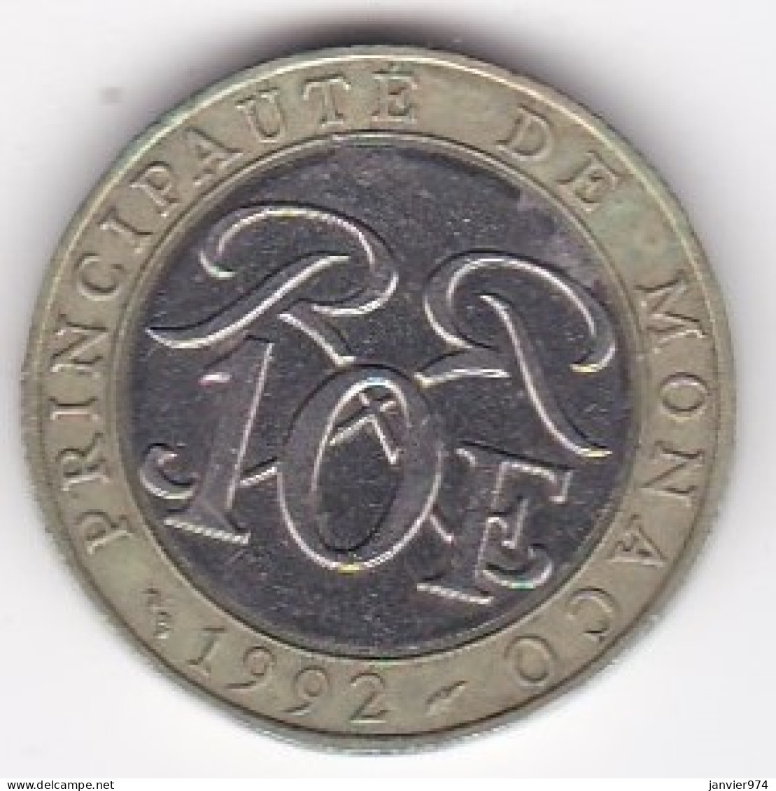 Monaco 10 Francs 1992 Rainier III , Bimétallique - 1960-2001 Nouveaux Francs