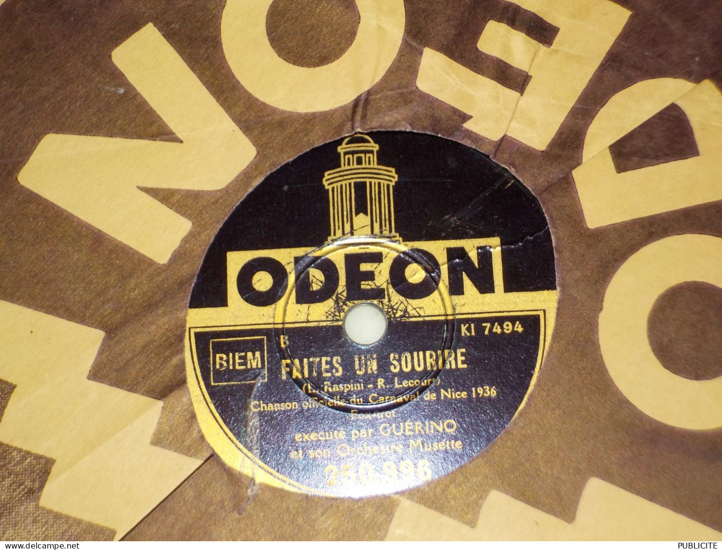 DISQUE VYNIL 78 TOURS CHANSON OFFICIELLE CARNAVAL DE NICE PAR  GUERINO 1936 - 78 Rpm - Gramophone Records