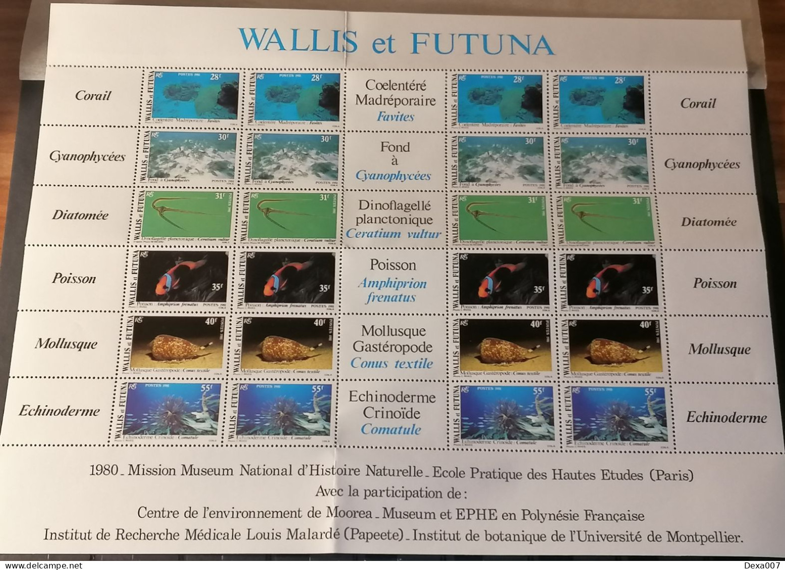 Wallis And Futuna 1981 Undersea Fauna Complete Sheet MNH(**) - Hojas Y Bloques