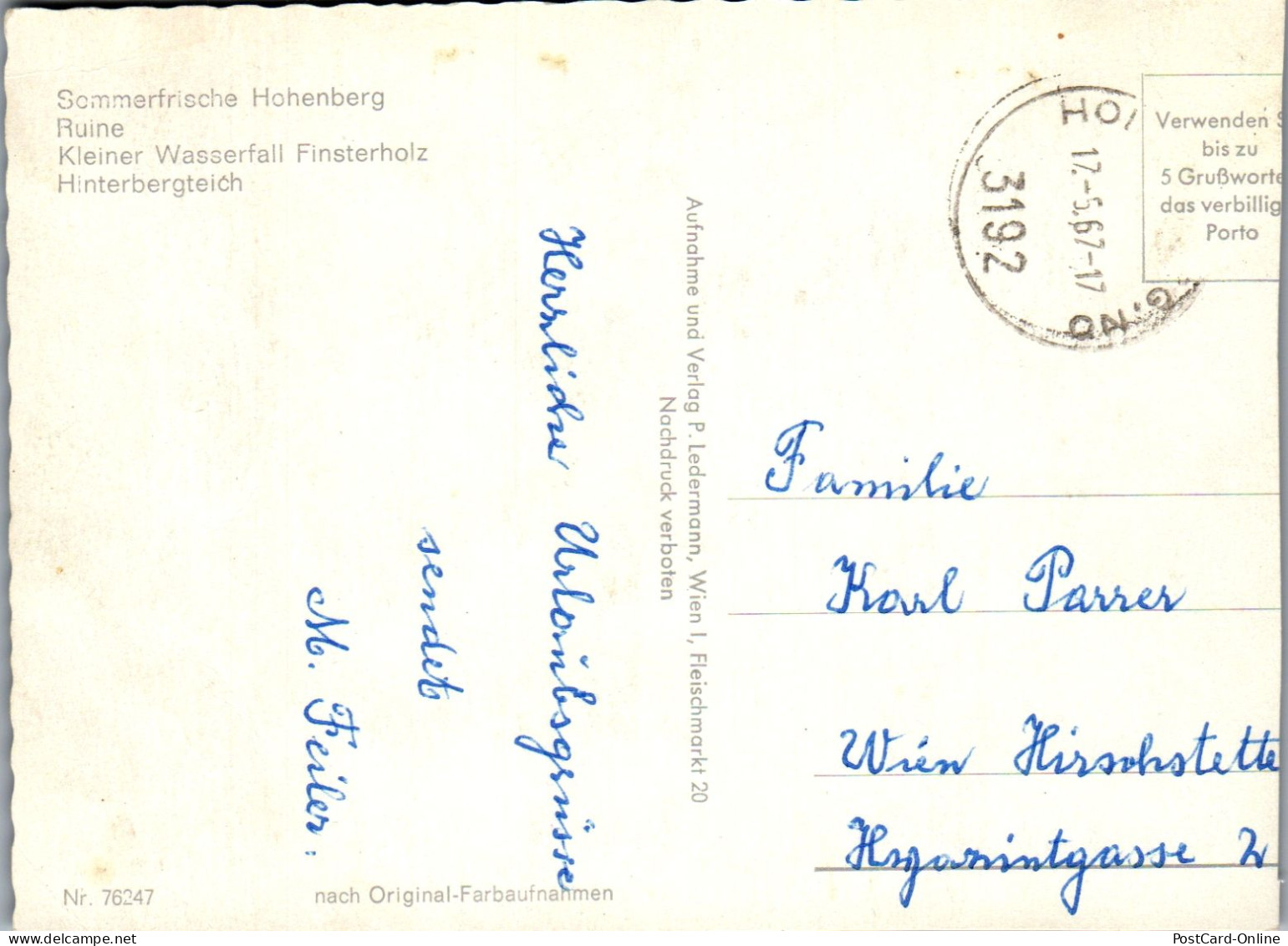 48144 - Niederösterreich - Hohenberg , Ruine , Wasserfall Finsterholz , Hinterbergteich - Gelaufen 1967 - Lilienfeld