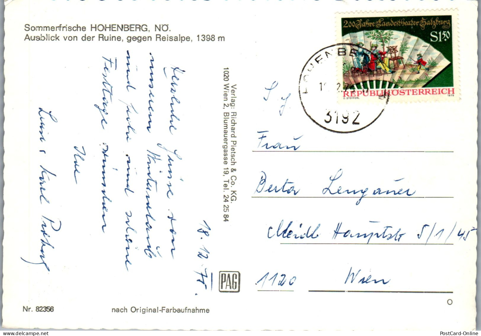 48146 - Niederösterreich - Hohenberg , Ausblick Von Der Ruine Gegen Reisalpe - Gelaufen 1975 - Lilienfeld