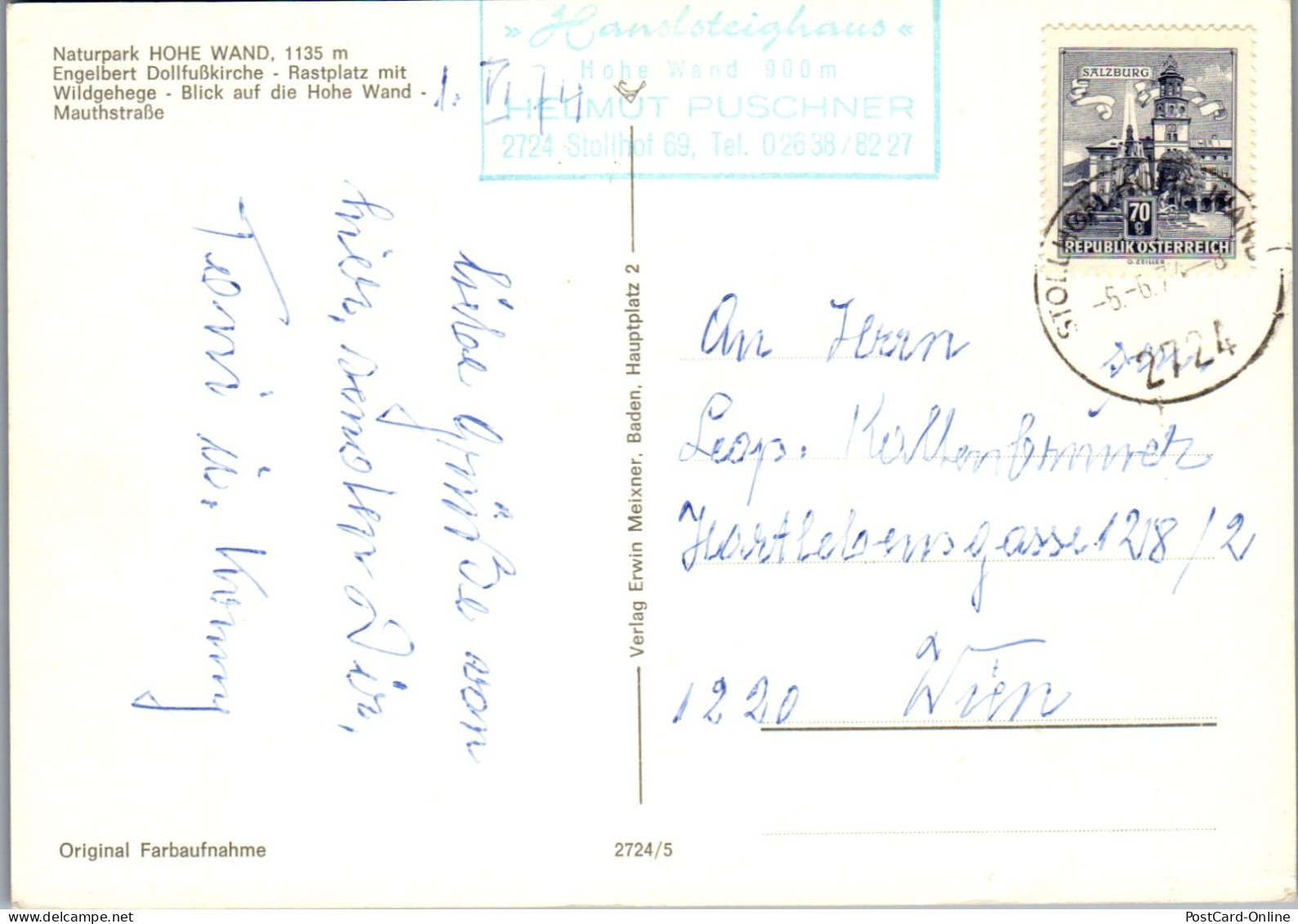48090 - Niederösterreich - Hohe Wand , Engelbert Dollfußkirche , Rastplatz , Mautstraße - Gelaufen 1974 - Neunkirchen