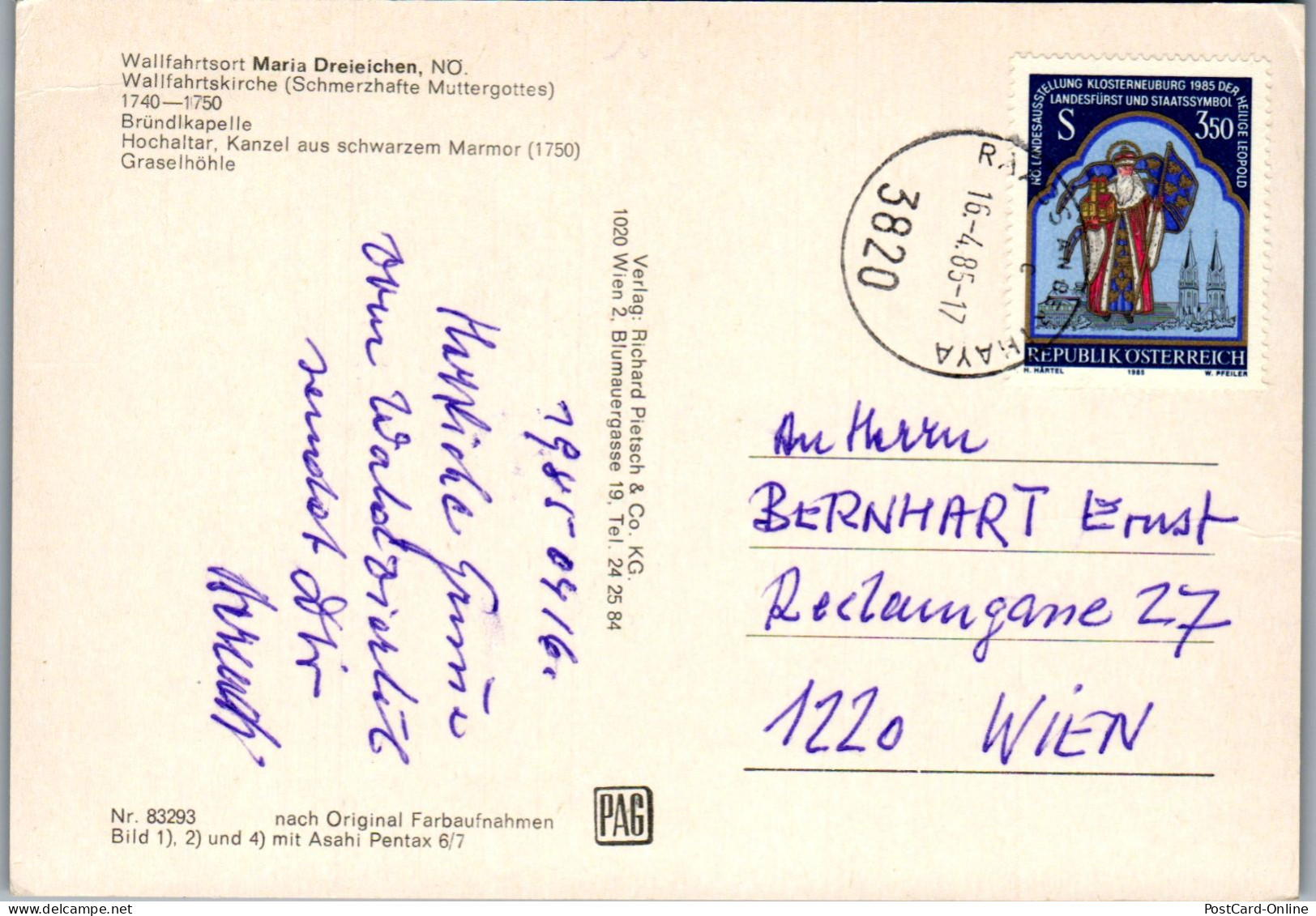 48029 - Niederösterreich - Maria Dreieichen , Wallfahrtsort , Wallfahrtskirche , Bründlkapelle , Graselhöhle - Gel. 1985 - Rosenburg