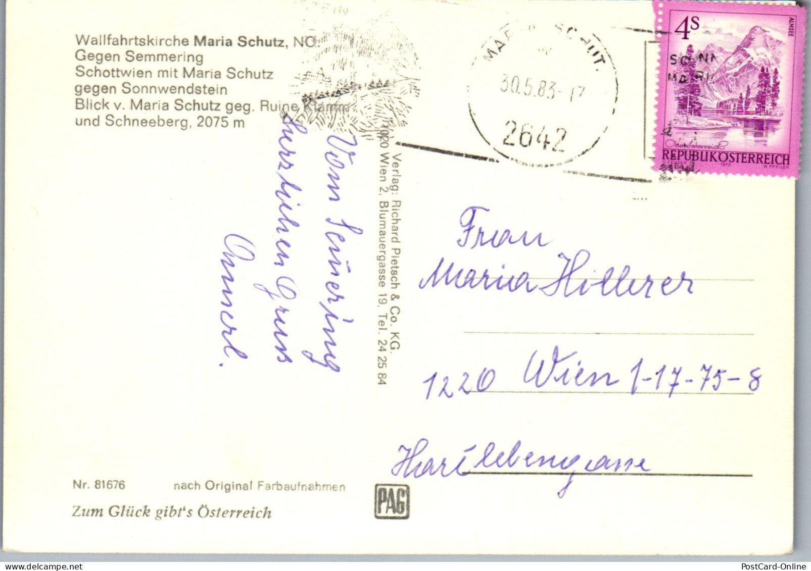 48024 - Niederösterreich - Maria Schutz , Gegen Semmering , Schottwien , Sonnwendstein , Schneeberg - Gelaufen 1983 - Semmering
