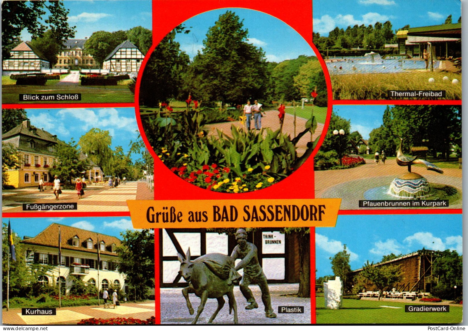 47901 - Deutschland - Bad Sassendorf , Schloß , Füßgängerzone , Plastik , Freibad , Gradierwerk , Mehrbildkarte - 1984 - Bad Sassendorf