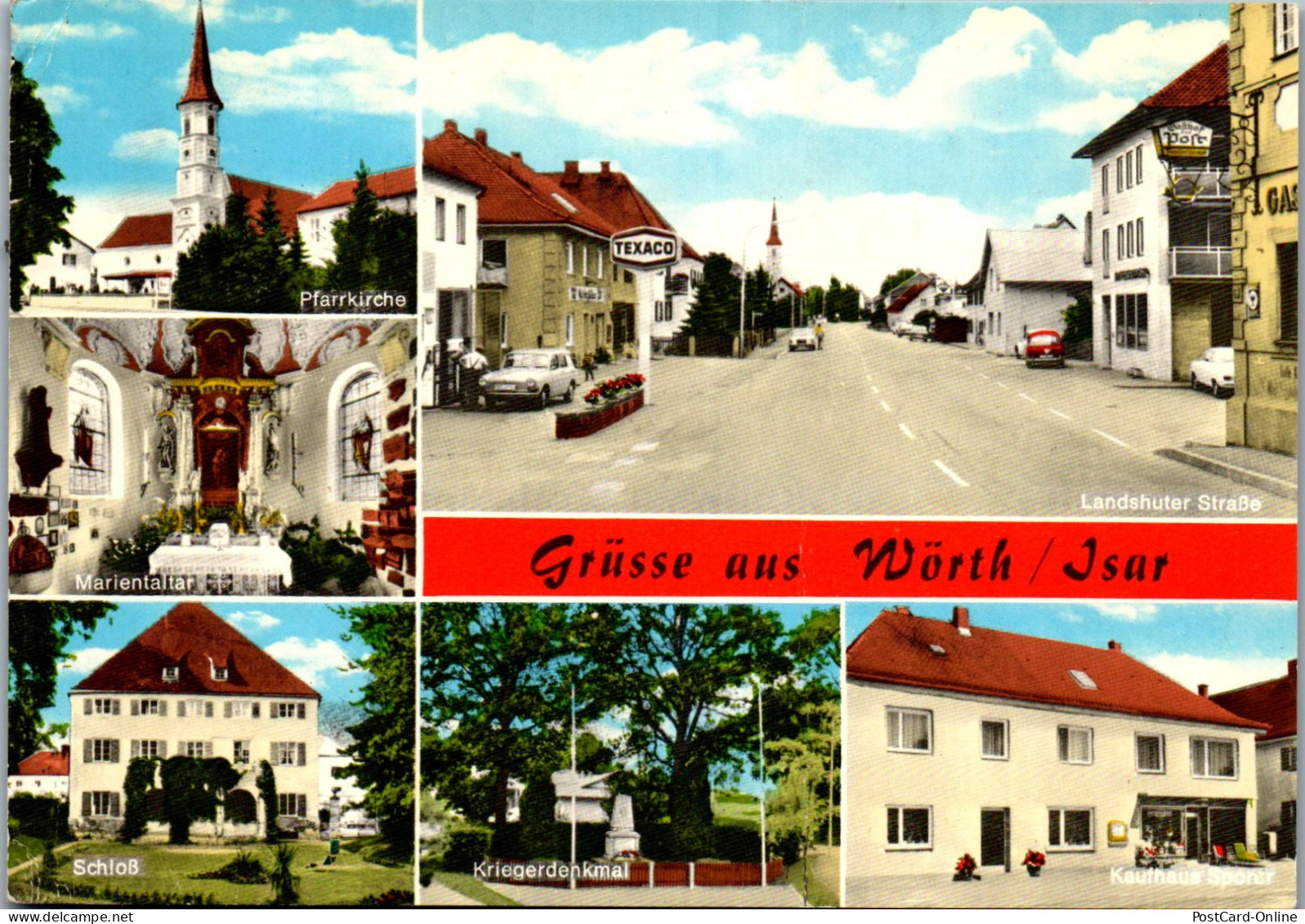 47697 - Deutschland - Wörth , Isar , Pfarrkirche , Schloß , Kriegerdenkmal , Kaufhaus Sporer , Texaco - Gelaufen  - Wörth