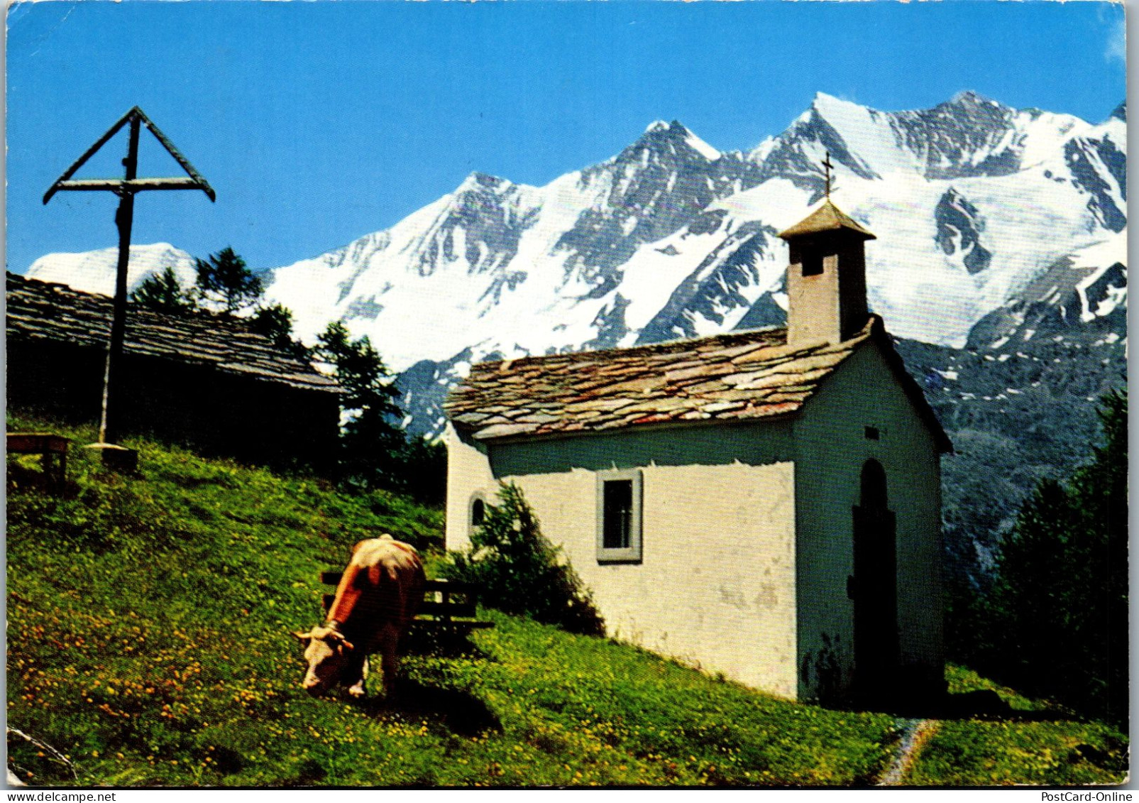 48317 - Schweiz - Triftalp , Saastal , Alphubel , Tätschhorn , Dom , Südlenz , Nadelhorn  - Gelaufen 1973 - Saas-Grund