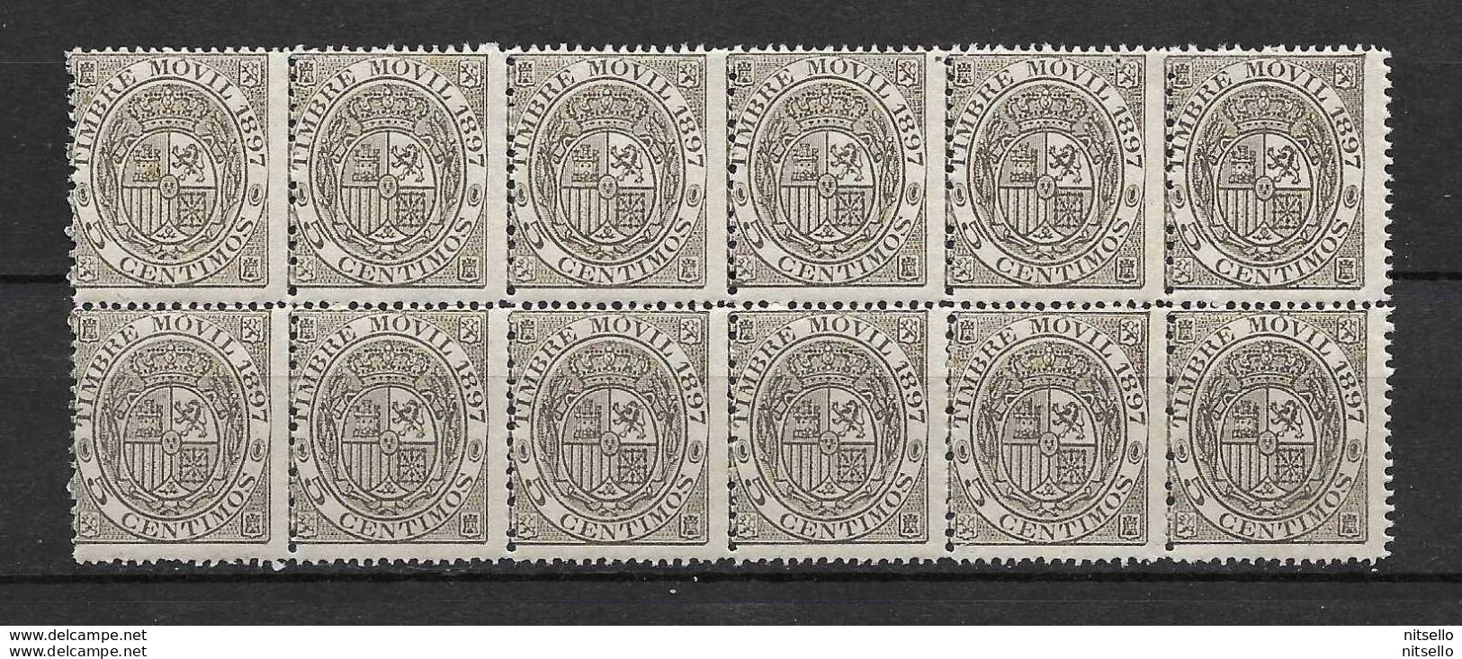 LOTE 1891 D  ///  ESPAÑA  SELLOS FISCALES - TIMBRE MOVIL 1897  BLOQUE DE 12 **MNH  RAROS EN ESTE FORMATO - Fiscale Zegels