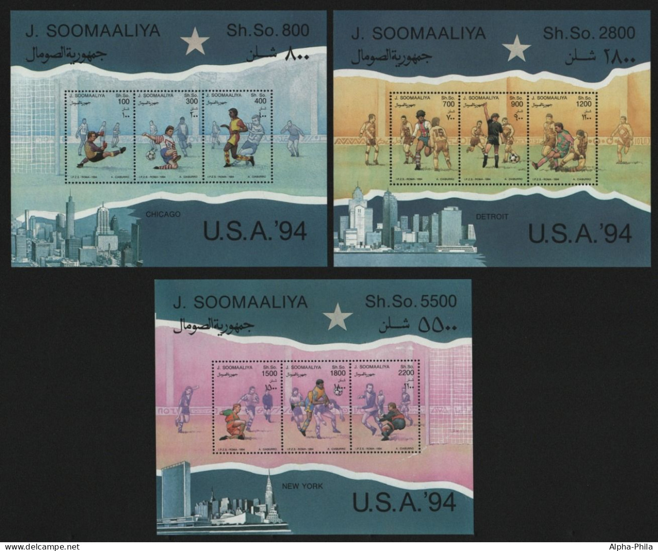 Somalia 1994 - Mi-Nr. Block 30-32 ** - MNH - Fußball / Soccer - Somalia (1960-...)