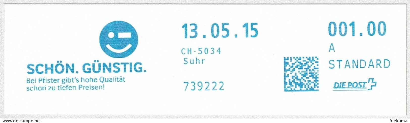 Schweiz / Helvetia 2015, Freistempel / EMA / Meterstamp Möbel Pfister Suhr, Emoji - Frankiermaschinen (FraMA)