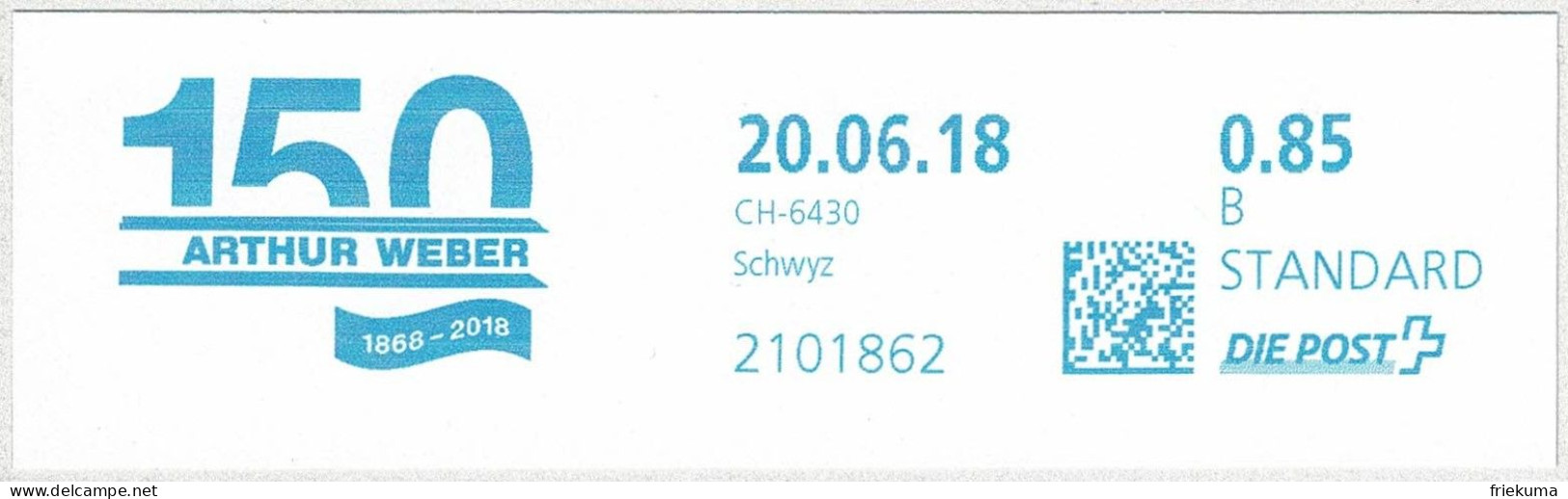 Schweiz / Helvetia 2018, Freistempel / EMA / Meterstamp Arthur Weber Schwyz, Handwerkerzentrum - Affrancature Meccaniche