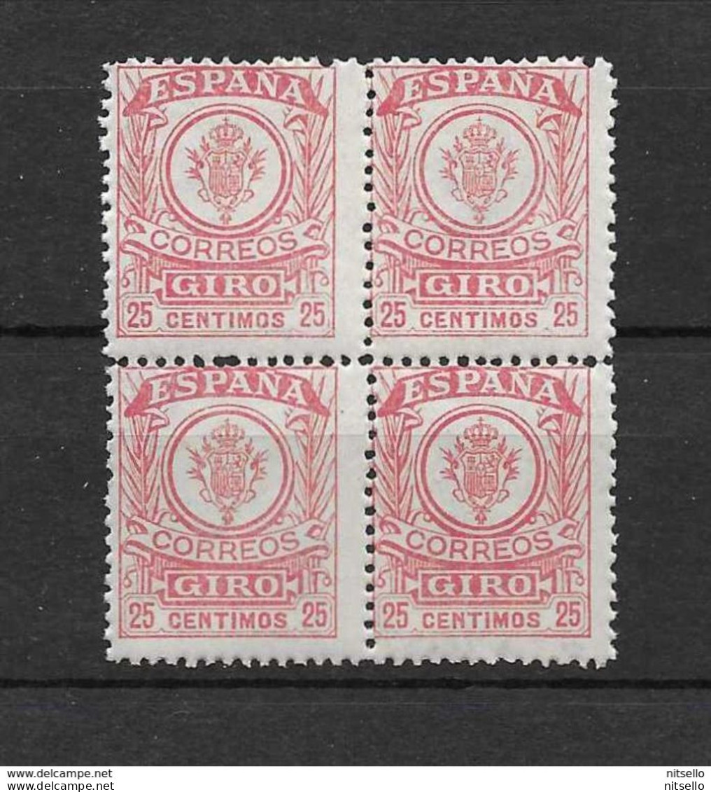 LOTE 1891 D  ///  (C025) ESPAÑA GIRO  EDIFIL Nº 3 BLOQ 4 **MNH - Revenue Stamps