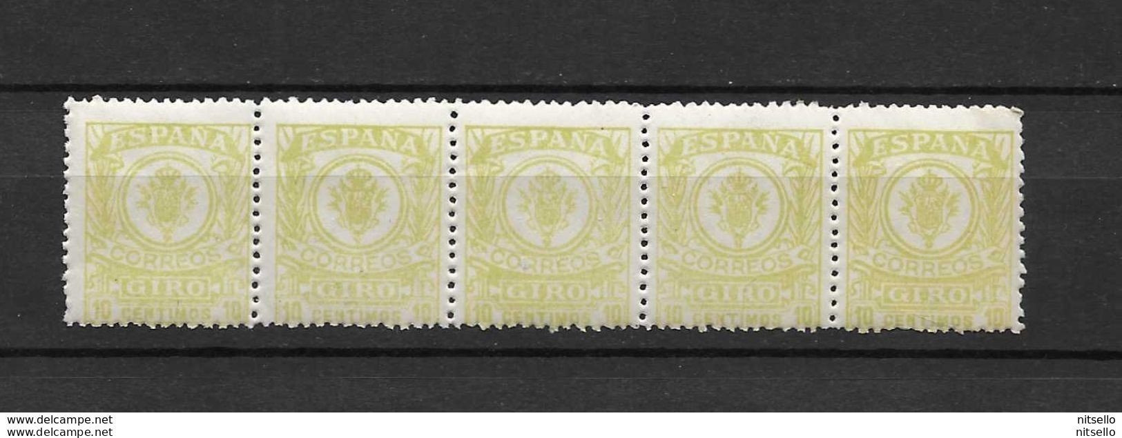 LOTE 1891 D  ///  (C025) ESPAÑA GIRO  EDIFIL Nº 2  TIRA DE 5 **MNH - Fiscaux