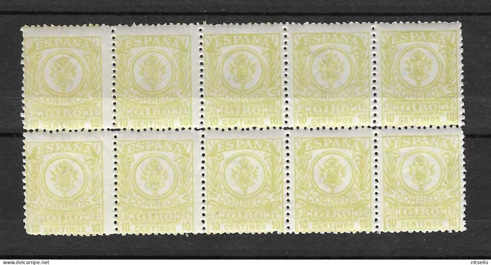 LOTE 1891 D  ///  (C025) ESPAÑA GIRO  EDIFIL Nº 2  BLOQ DE 10 SELLOS **MNH - Revenue Stamps
