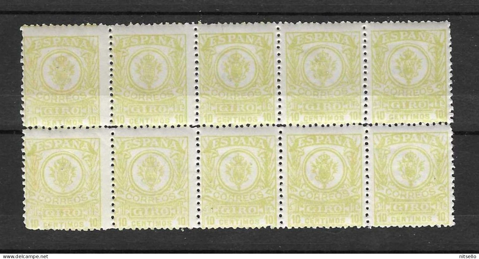 LOTE 1891 D  ///  (C025) ESPAÑA GIRO  EDIFIL Nº 2  BLOQ DE 10 SELLOS **MNH - Fiscali