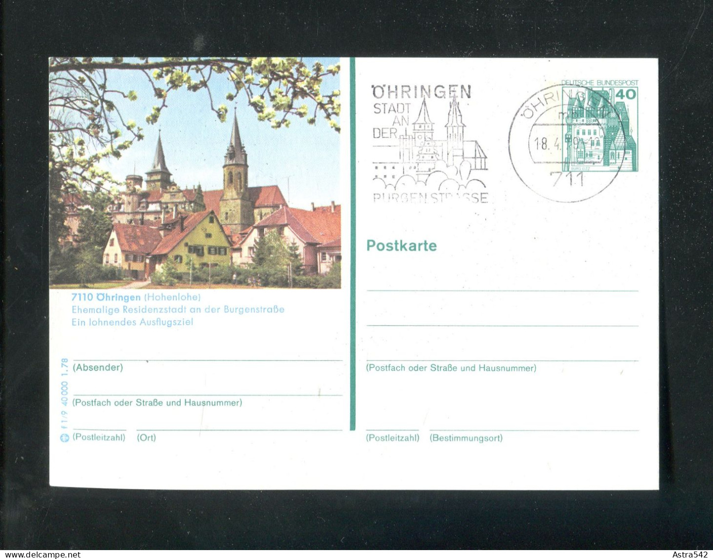 "BUNDESREPUBLIK DEUTSCHLAND" Bildpostkarte Mit Bildgleichem Stempel Ex "OEHRINGEN" (4715) - Cartoline Illustrate - Usati