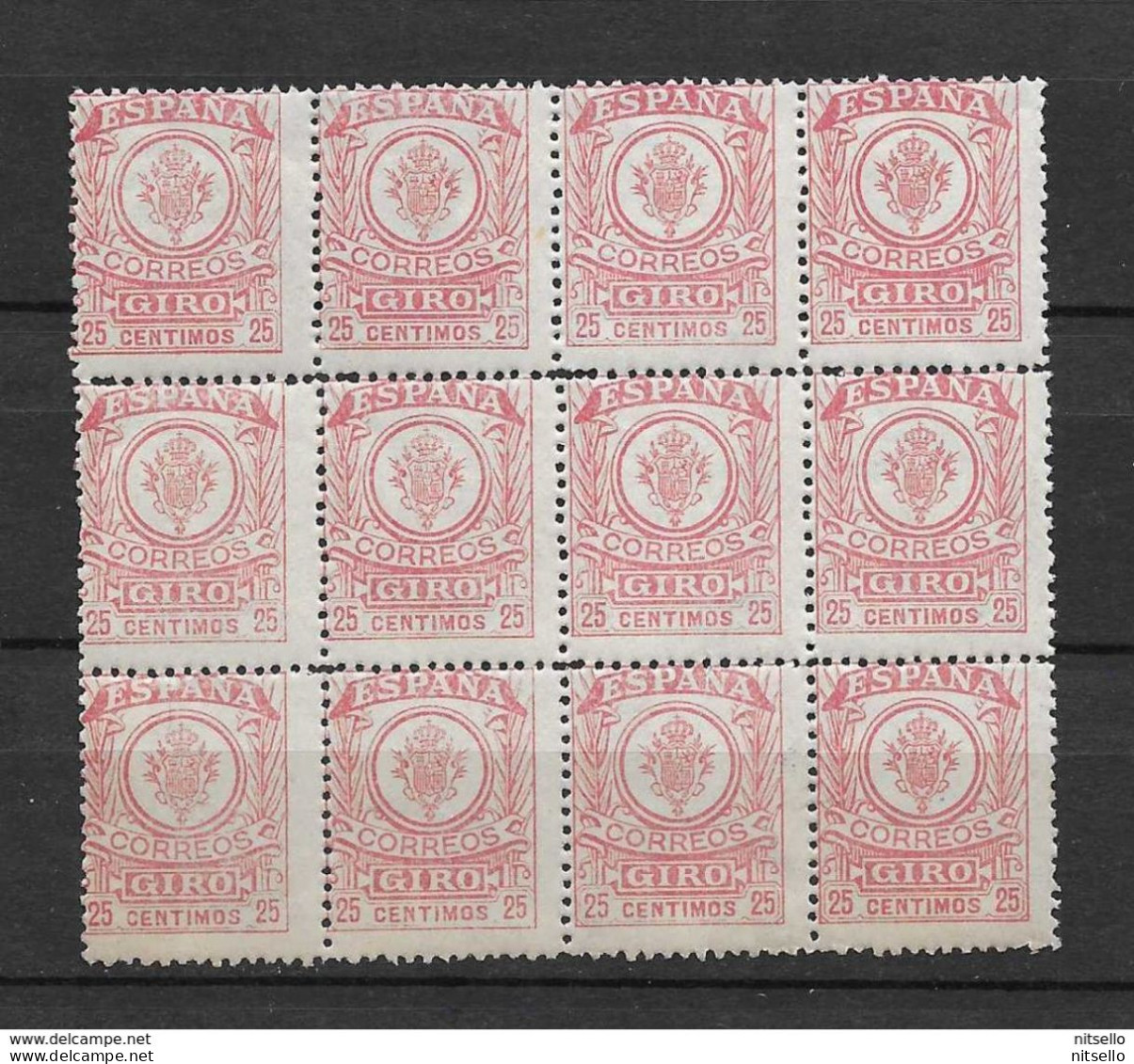 LOTE 1891 E  ///  (C025) ESPAÑA GIRO  EDIFIL Nº 3  BLOQ DE 12  **MNH  *** RARO **** - Fiscali