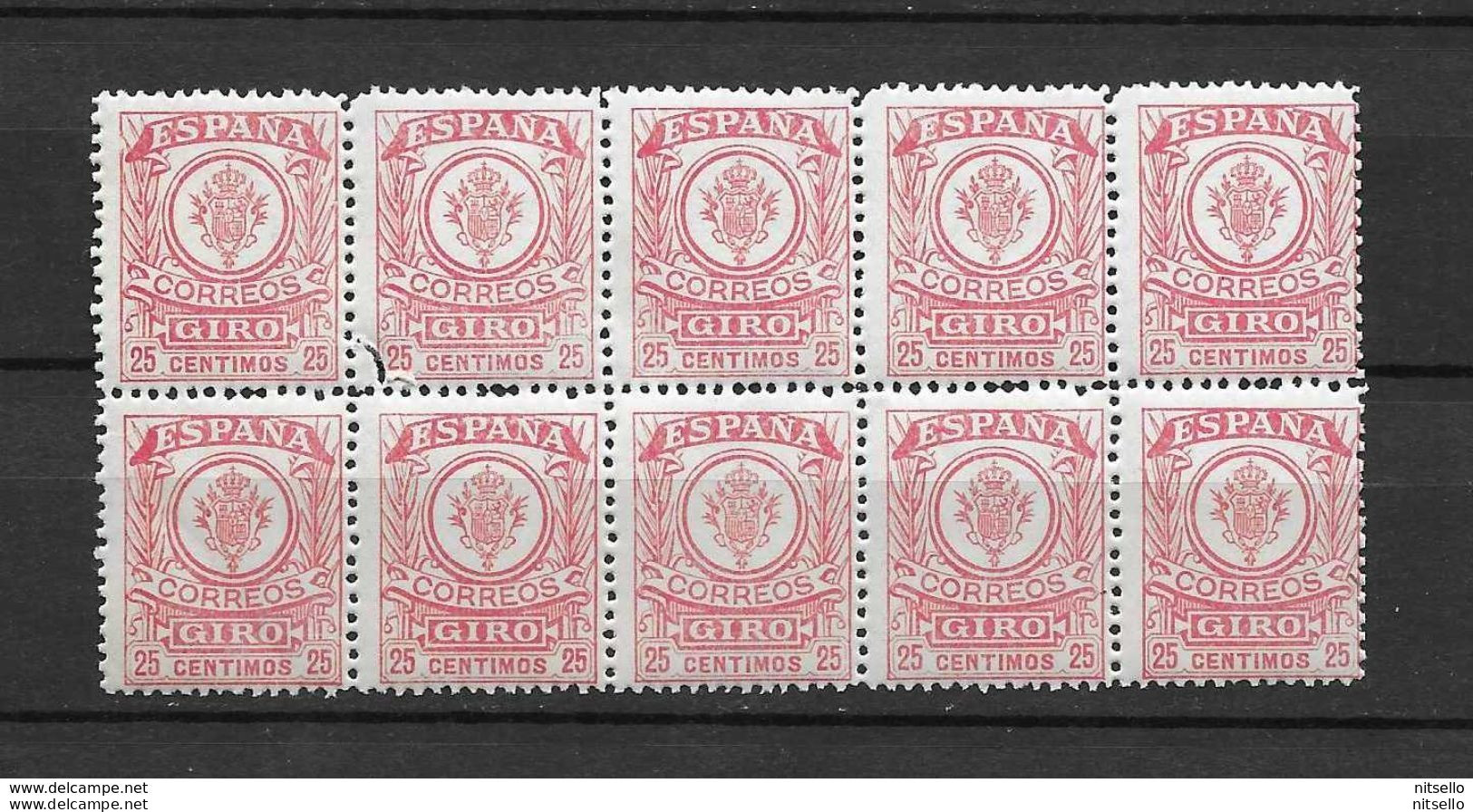 LOTE 1891 E  ///  (C025) ESPAÑA GIRO  EDIFIL Nº 3  BLOQ DE 10  **MNH  *** RARO **** - Steuermarken