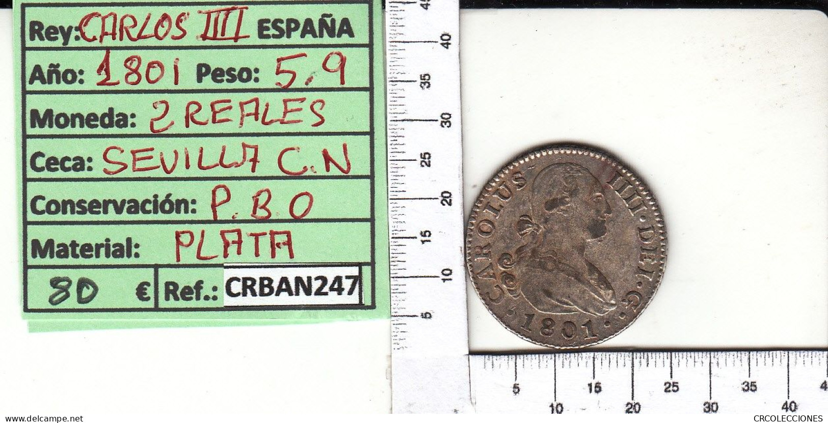 CRBAN247 MONEDA ESPAÑA 2 REALES 1801 CARLOS IV - Autres & Non Classés