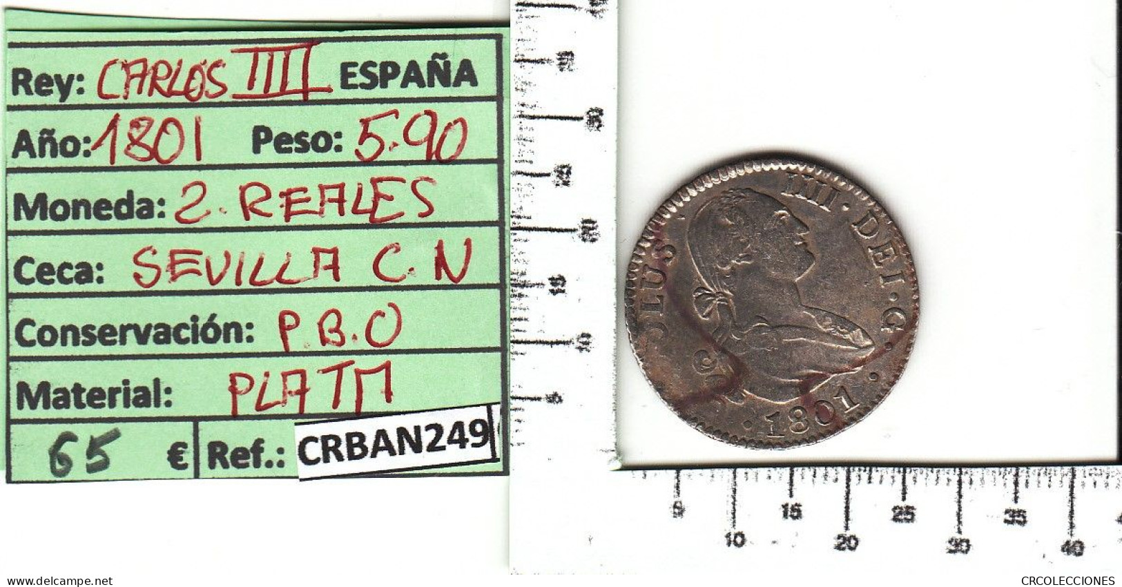 CRBAN249 MONEDA ESPAÑA 2 REALES 1801 CARLOS IV - Autres & Non Classés