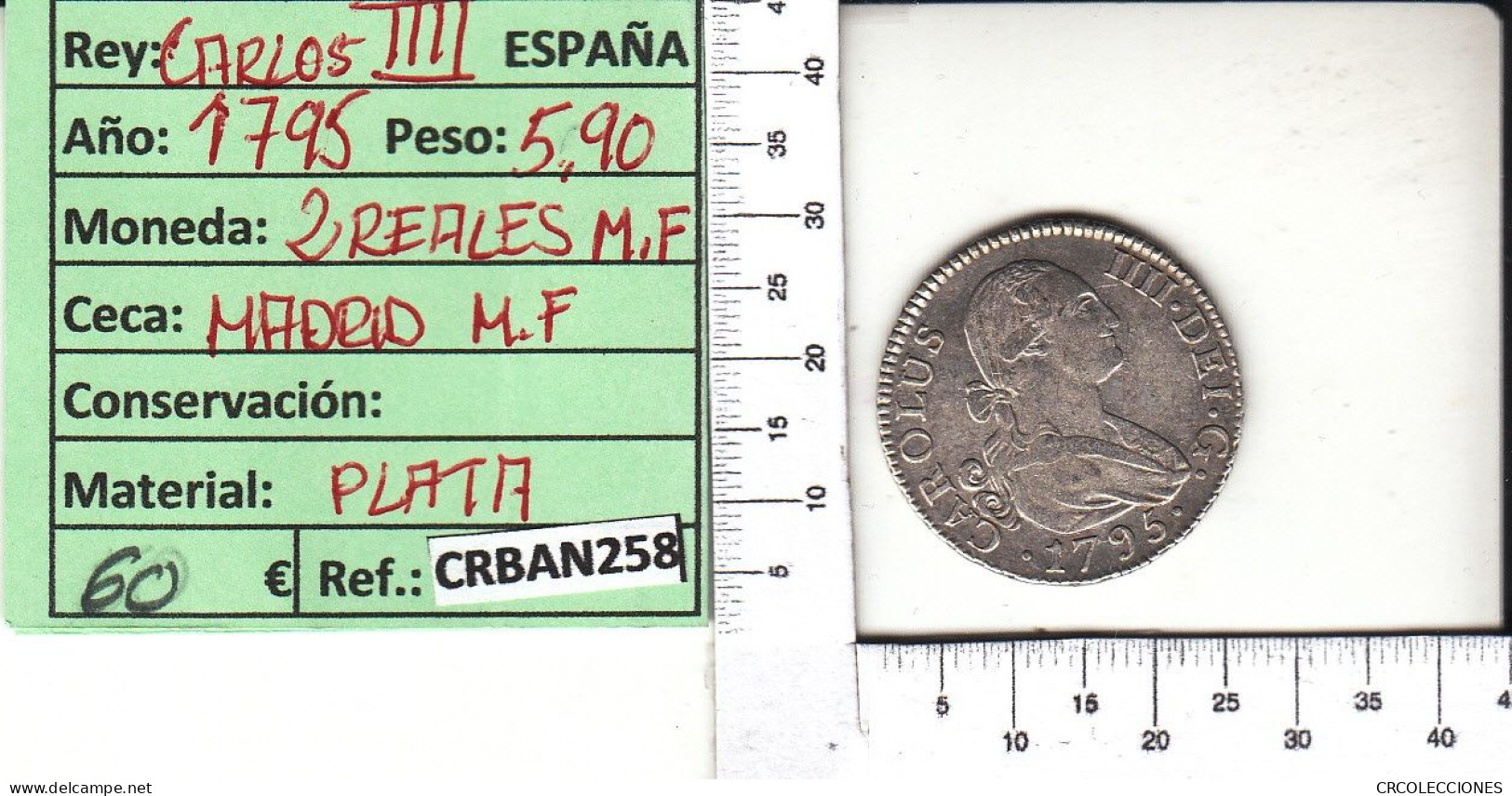 CRBAN258 MONEDA ESPAÑA 2 REALES 1795 CARLOS IV - Autres & Non Classés