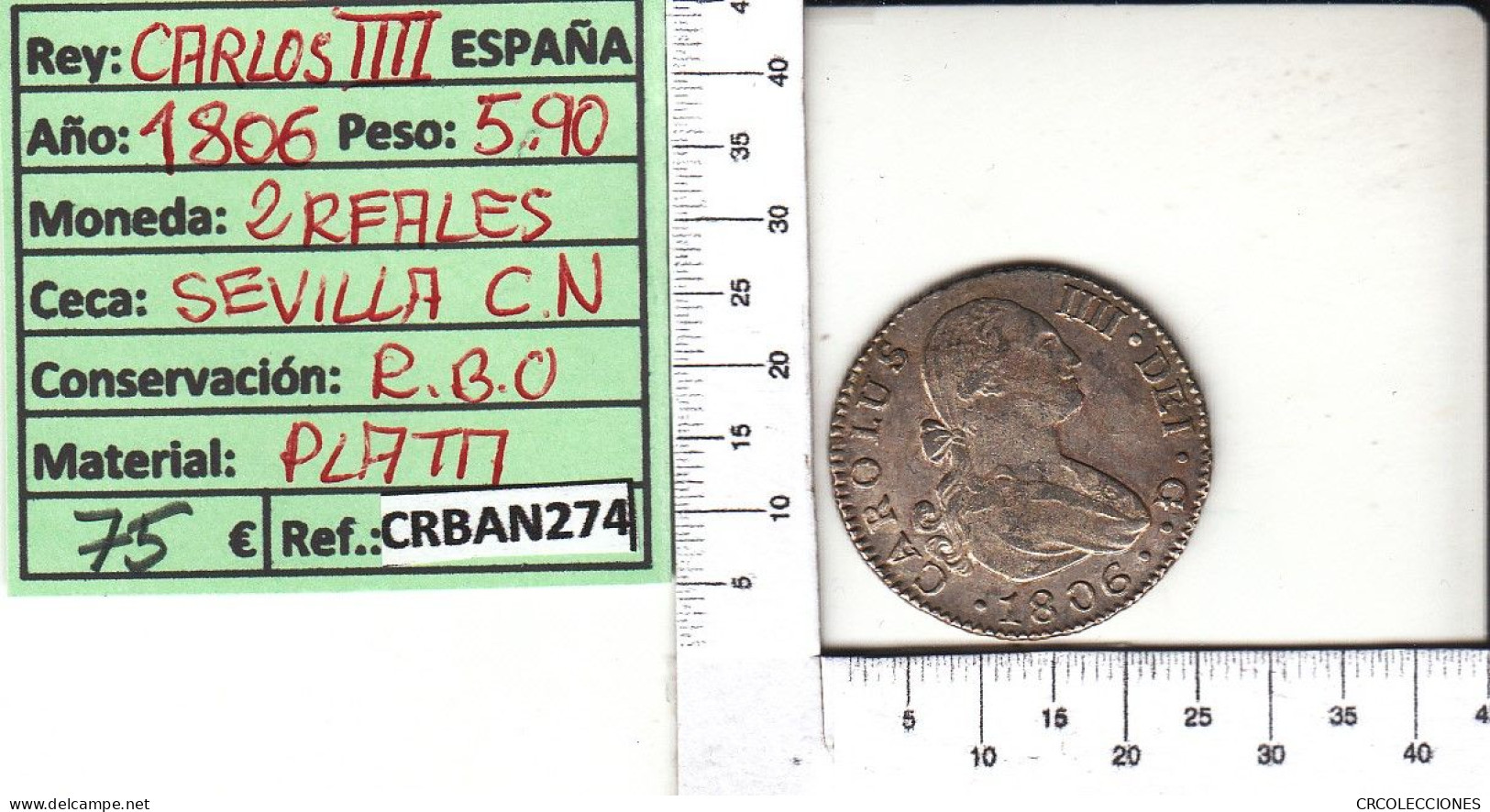 CRBAN274 MONEDA ESPAÑA 2 REALES 1806 CARLOS IV - Autres & Non Classés