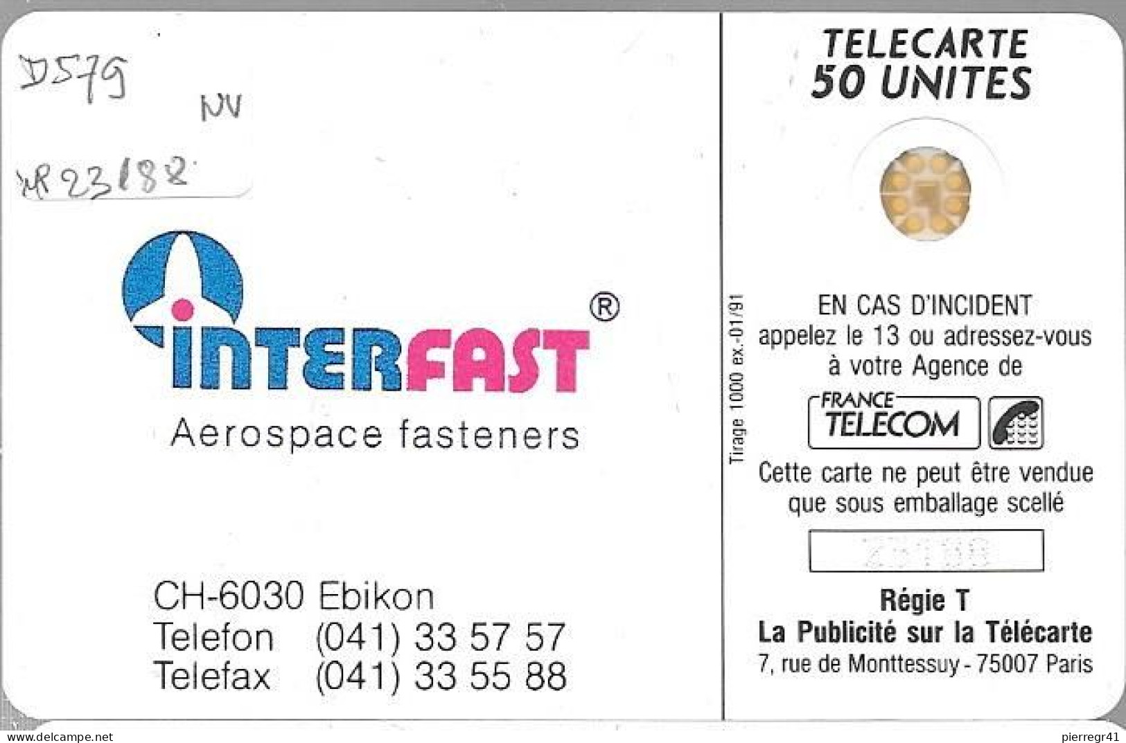 CARTE-PRIVEE-1991-D579-SC4Ab-INTERFAST2-HELICOPTERE-N°imp23188-1000ex-Neuve-TBE/LUXE-RARE - Ad Uso Privato