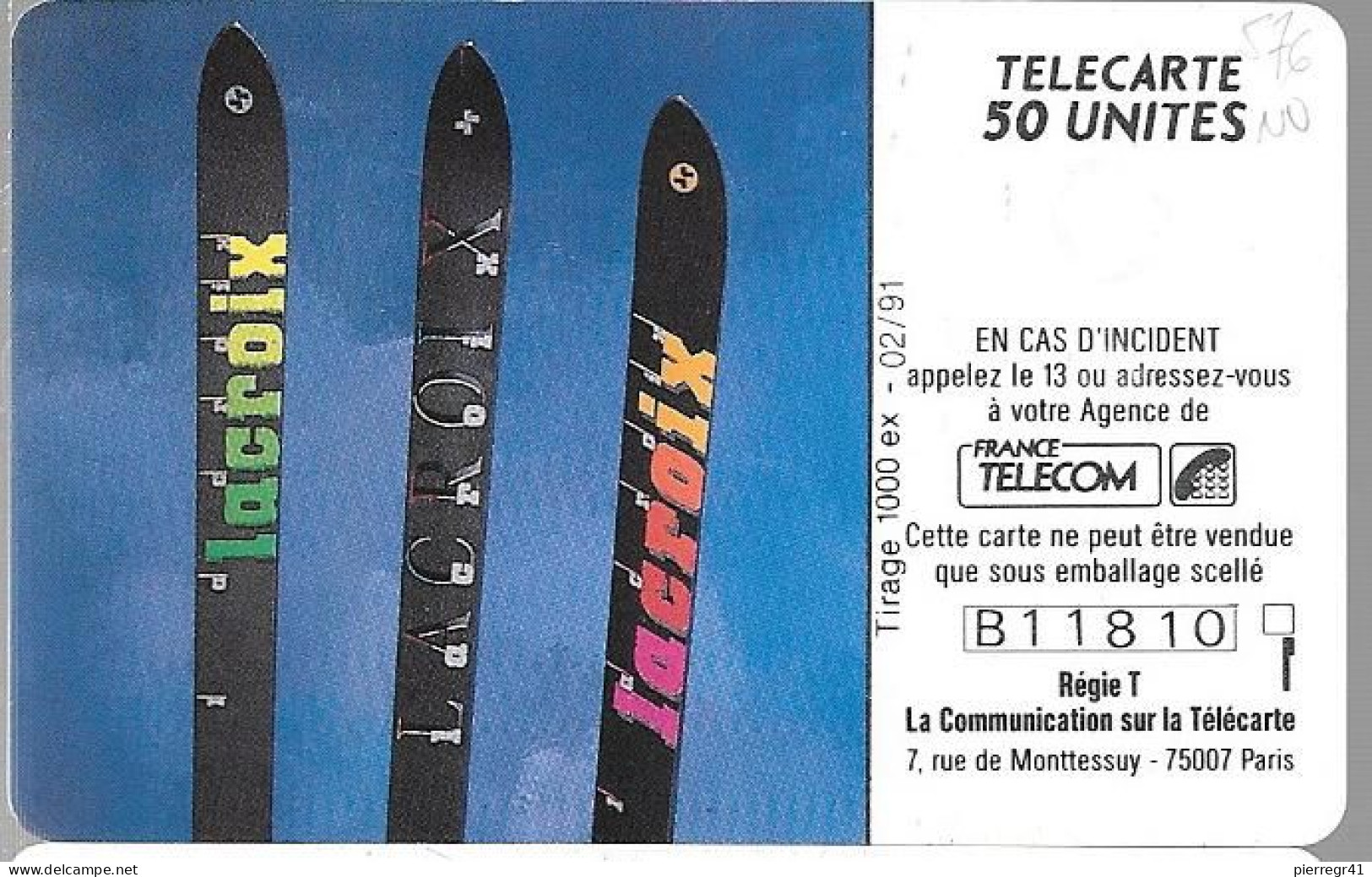 CARTE-PRIVEE-1991-D576-02/91-GEMA-LACROIX-Materiels De SKI-1000ex-R° Laqué-Neuve-TBE/LUXE - Telefoonkaarten Voor Particulieren