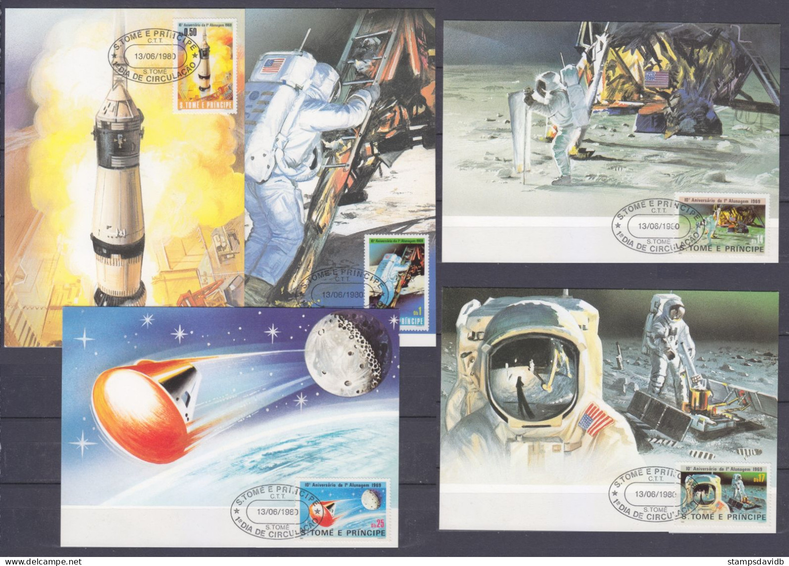 1980 Sao Tome And Principe  646-649 Maximum Card 10th Anniversary Of The Moon Landing 20,00 € - Afrique