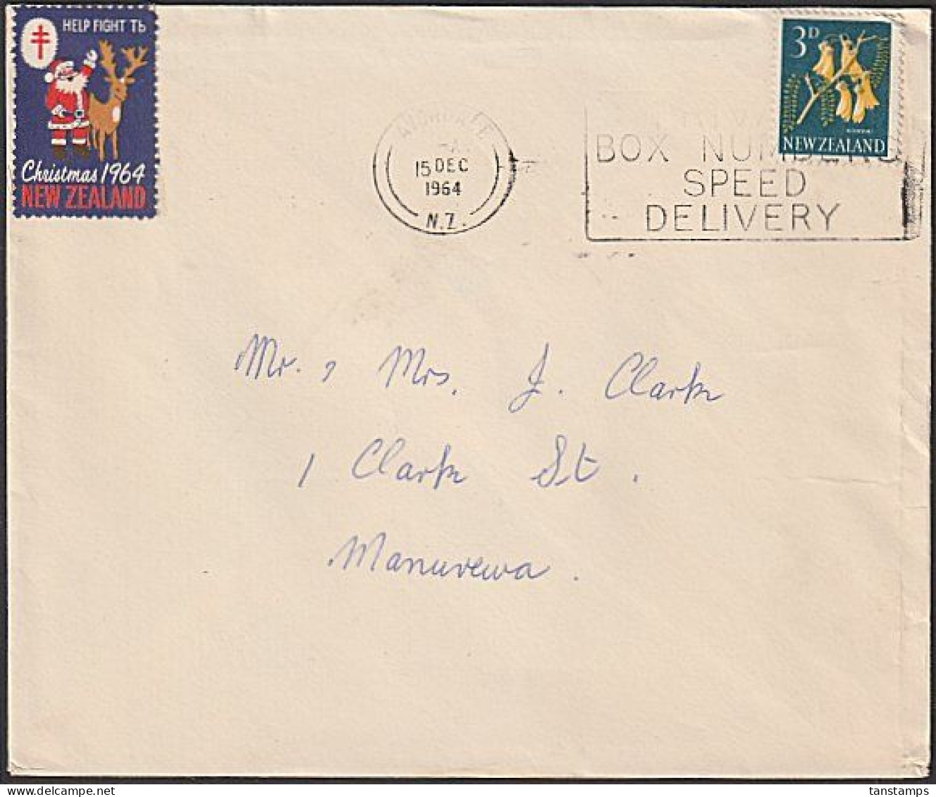 1964 TB SEAL ON 3d KOWHAI COVER - Lettres & Documents