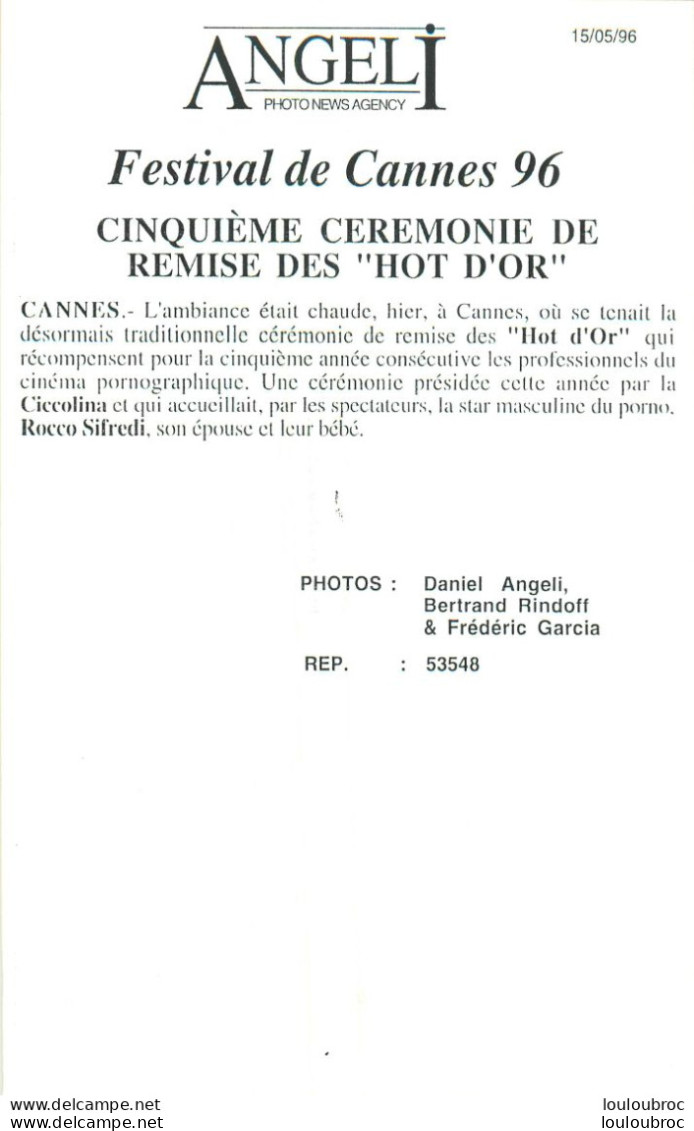 FESTIVAL DE CANNES 1996  CEREMONIE DES HOT D'OR  PHOTO DE PRESSE  27X18CM - Pin-ups