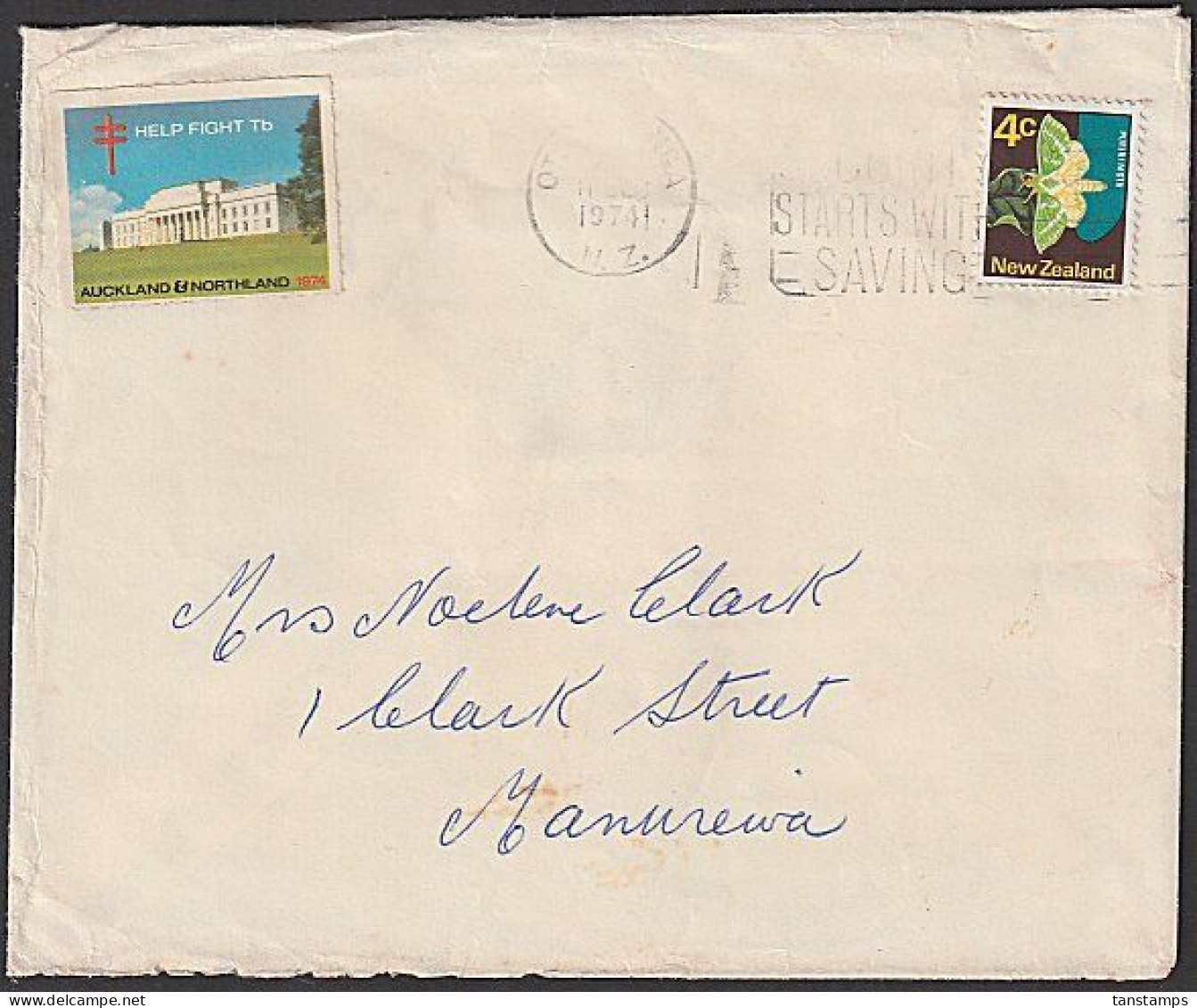 1974 TB SEAL ON 4c PURIRI MOTH COVER - Brieven En Documenten