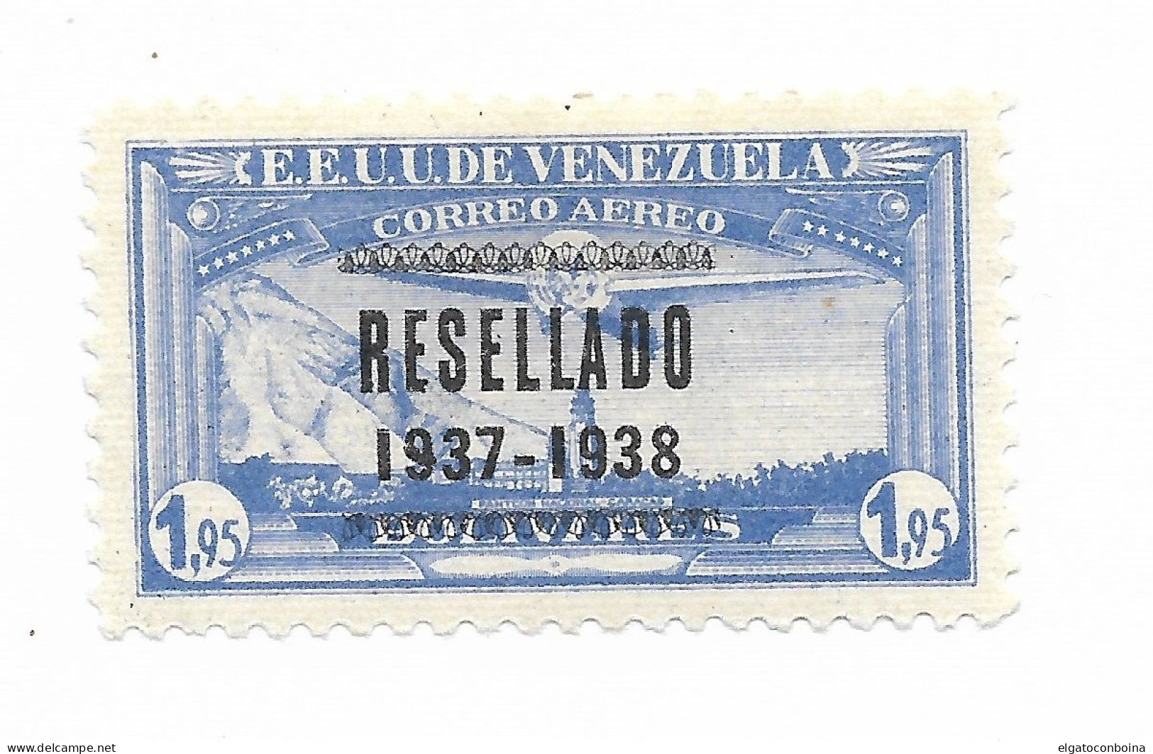 VENEZUELA 1937 OVERPRINTED RESELLADO 1937 1938 BLUE 1.95B SC C73 MINT HINGED - Venezuela