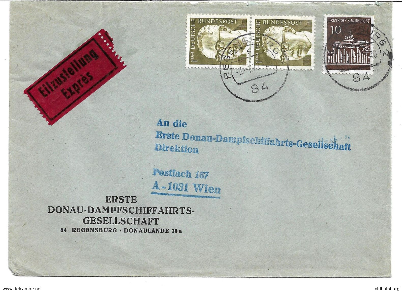 0165r: Bund- Beleg Expressbrief DDSG Regensburg Nach DDSG Wien 1972 - Andere(Zee)