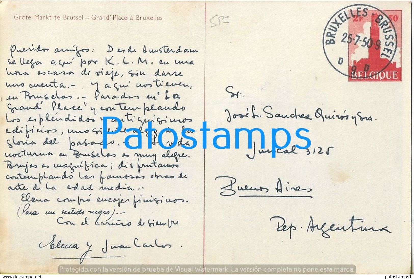 220866 BELGIUM BRUXELLES MARKET CANCEL 1950 CIRCULATED TO ARGENTINA POSTAL STATIONERY POSTCARD - Other & Unclassified